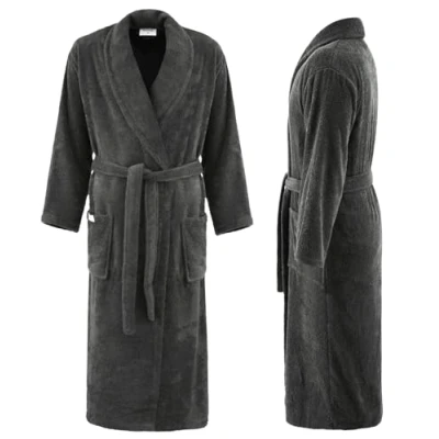 Imagen de PandaHome albornoz para hombre y mujer de 100% algodón, rizo, cálido acogedor, secado rápido, suave, absorbente, 400 g/m², antracita, M