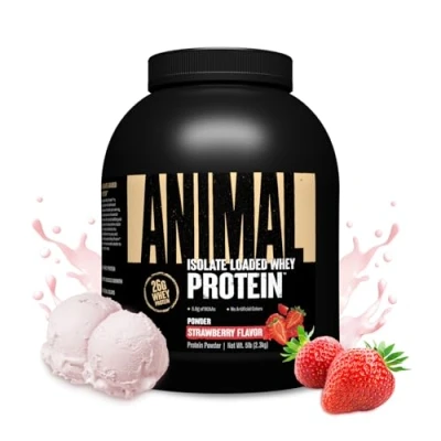 Imagen de Universal Nutrition ANIMAL Whey Protein Powder Fresa Proteína en polvo para batidos de proteínas y construcción muscular, aislado suero leche polvo, 2,3 kg