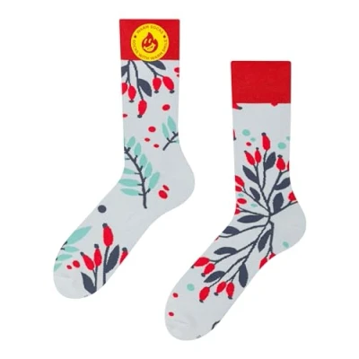 Imagen de Dedoles Calcetines Unisex Hombre Mujer y Niños Algodón muchos diseños divertidos diferente izquierda derecha, color: Blanco, diseño: Escaramujos nevados (invierno), tamaño: 35 38