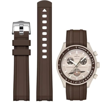 Imagen de REBANDACE correa para reloj Omega x Swatch Moonswatch de 20 mm, goma repuesto suave Speedmaster, curvada sin huecos hombres