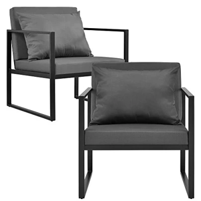Imagen de 2 x sillón Silla de jardín 70 60 cm Set Muebles para Exterior Negro