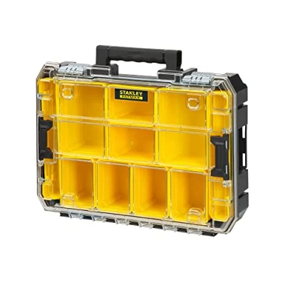 Imagen de STANLEY FATMAX Organizador con Tapa Transparente PRO STAK, Compartimentos Extraíbles, Conexión Modular, Cierres Laterales, Resistente a Impactos, FMST82967 1
