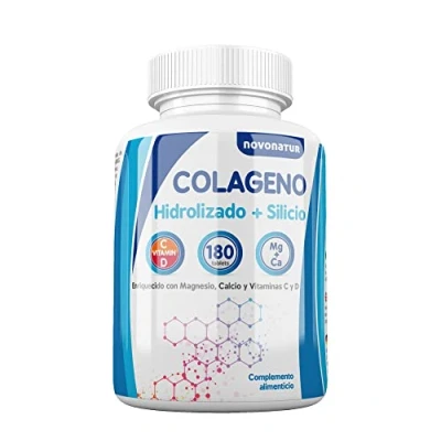 Imagen de Colageno hidrolizado con magnesio, calcio, vitamina C y D, mas Silicio, protege huesos, articulaciones, piel, uñas cabello, 180 comprimidos, recuperaciones, antioxidante, novonatur.