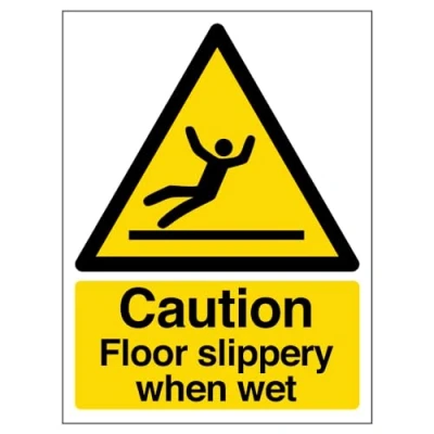 Imagen de Señal de seguridad con texto en inglés &quot;Warning General Caution Floor Slippery When Wet 150 x 200 mm Restickable Safety Sign