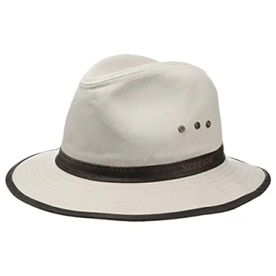 Imagen de Stetson Sombrero de Algodón AVA Hombre Outback Aventurero con Banda Piel, Ribete Verano Primavera/Verano XXL (62 63 cm) Beige Claro