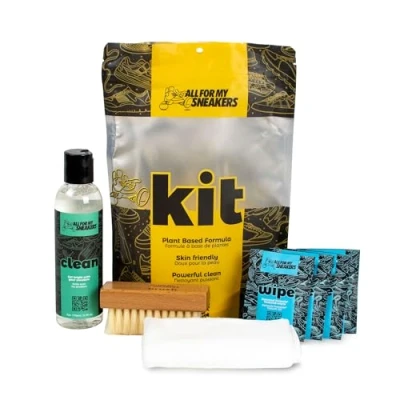 Imagen de All FOR MY SNEAKERS Kit de limpieza premium para zapatillas, con cepillo, frasco (170 ml), paño microfibra y 4 wipes (toallitas) en bonificación, Negro , Talla única
