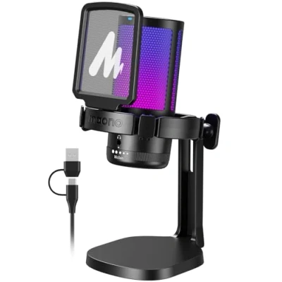 Imagen de MAONO Microfono Gaming, USB Micrófono Condensador con Cancelación de Ruido para Streaming Podcast Studio, Compatible PS5/PS4/Mac Luces RGB Controlables, Botón Silencio, Control Ganancia