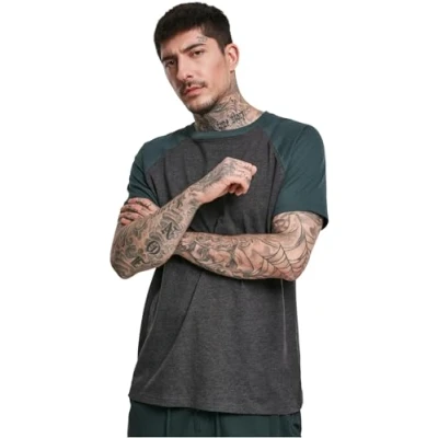 Imagen de Urban Classics Raglan Contrast Camiseta estampada, Hombre, Talla: 5XL, Charcoal/bottlegreen