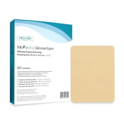Imagen de MedVancTM Silicona: apósito absorbente de espuma adhesiva silicona, 10 cm x 12.5 cm, caja 5 apósitos