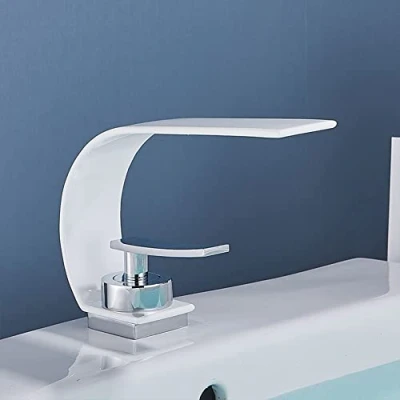 Imagen de Sticque Cascada Grifo De Baño Lavabo Estilo Moderno Latón Monomando Mezclador Agua Fria Y Caliente Disponible, Cuenca, Blanco