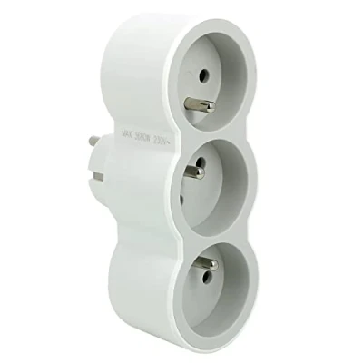 Imagen de LEGRAND Enchufe multitoma triplite 3 tomas frontales con tierra Posicionamiento horizontal Seguridad infantil integrada Blanco y gris claro