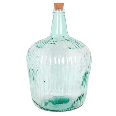 Imagen de AC Garrafa de vidrio con tapón, modelo Apple, 40 x 26 cm, damajuana, botella para almacenar agua, vino, bebidas (10 litros Rayada C/TAPÓN)
