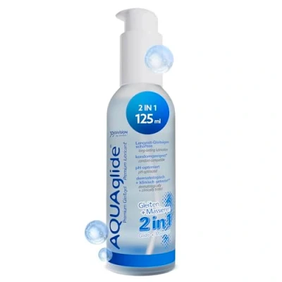 Imagen de JOYDIVISION AQUAglide 2 en 1, 125ml, masaje y lubricante a base de agua, transparente e inodoro, sin aceite compatible con preservativos látex