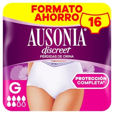 Imagen de Ausonia Discreet Pants Plus, Ropa Interior para Pérdidas de orina, 16 Braguitas incontinencia mujer. Talla G. Retiene los Olores, la Humedad y Evita Fugas