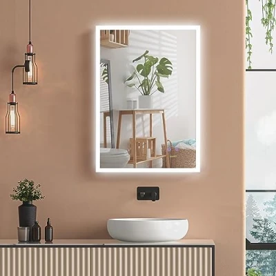 Imagen de kleankin Espejo de Baño con Luz LED Pared Iluminación 70x50 cm Interruptor Táctil 3 Luces Ajustable Función Antivaho y Marco Aluminio Colgante en 2 Formas Plata