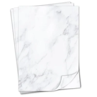 Imagen de Juego de papel carta con diseño mármol, 50 hojas, 90 g/m², DIN A4, elegante escritura, versátil, color blanco y gris, certificado cumpleaños, menú menú, dv_400