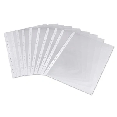 Imagen de 200 fundas perforadas de plástico A4 30 micras para uso diario, carpetas, archivadores, carteras,