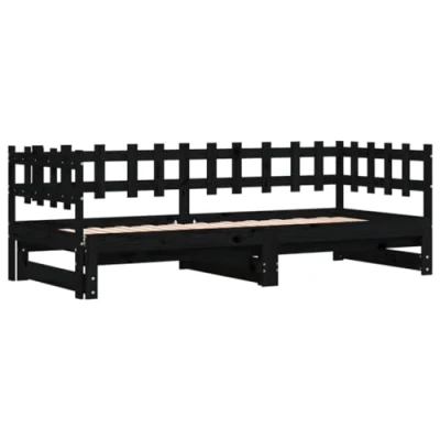 Imagen de vidaXL Sofá Cama Extraíble, Estructura de Cama, Somier Invitados, Extensible para Dormitorio Salón, Madera Maciza Pino Negro 2X(80x200) cm