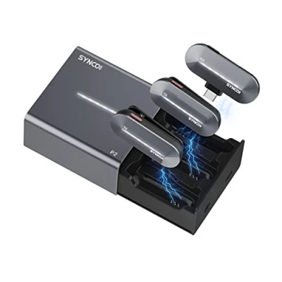 Imagen de SYNCO Micrófono Inalámbrico Móvil, P2T 【Type C】 Wireless Micro de Solapa 2,4 GHz con Funda Carga Plug &amp; Play Compatible Smartphone Tablet,