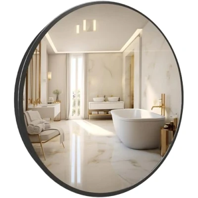 Imagen de Marctani Espejo Redondo con Marco de Metal Espejos Decorativos Pared Elegante y Moderno Entrada Recibidor Ideal para Decoracion Baño, Salon Entraditas Recibidores (Negro, 80 cm)