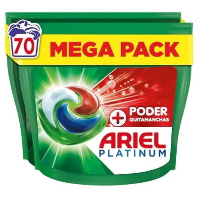Imagen de ARIEL PODS Platinum Detergente Lavadora Liquido 70 Capsulas/Pastillas, Jabon Extra Poder Quitamanchas, Limpieza Profunda