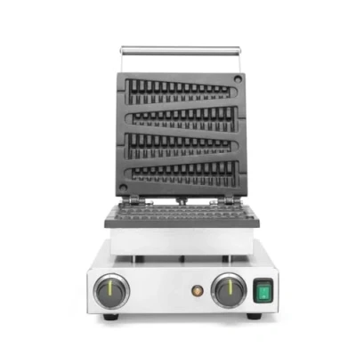 Imagen de HENDI Gofrera eléctrica, 4 gofres de paleta o piruleta, T regulable (50˚C a 220˚C), placas aluminio fundido con recubrimiento antiadherente Teflon,230V,1750W,310x395x(H)230mm,acero inoxidable