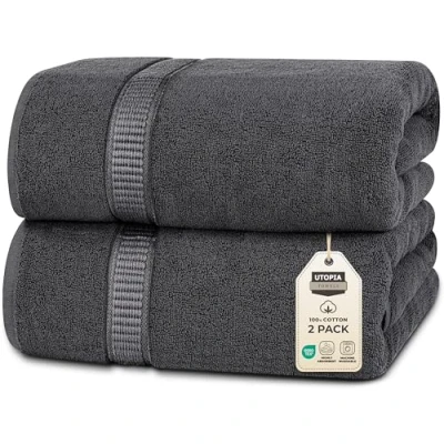 Imagen de Utopia Towels Pack de 2 Toallas Baño Jumbo Lujo (90 x 180 CM, Negro) 100% Algodón Ring Spun, Altamente Absorbente, Suave y Secado Rápido(Gris)