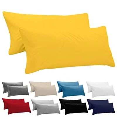 Imagen de Dreamzie Funda Almohada 40x145 (Juego de 2) Amarillo para Las Almohadas 40 x 145 cm 100% Algodon Jersey Cojin Cama Protector