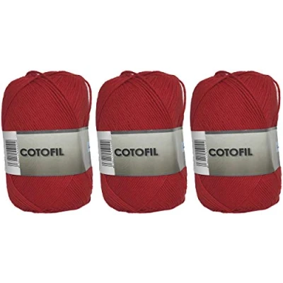 Imagen de Hilo Ovillo de Cotofil 100% Algodón perfecto para DIY y tejer a mano (Color Rojo 100 g, aprox. 250 metros Pack 3 pcs)