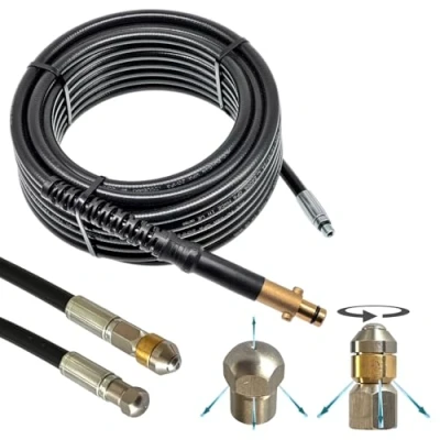 Imagen de M&amp;M Smartek Manguera de limpieza tuberías para/compatible con limpiador alta presión Nilfisk GERNI, conexión AG M22 x 1,5 IG para adaptador bayoneta y 2 boquillas giratorias, 4 piezas (20