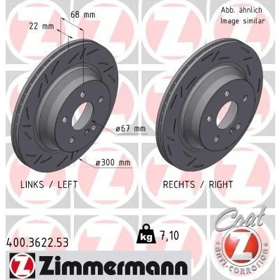 Imagen de ZIMMERMANN BLACK Z 400.3622.53 Disco de freno 300 22 6/5 5 112 ventilación interna, ranurado revestido altamente carbonizado