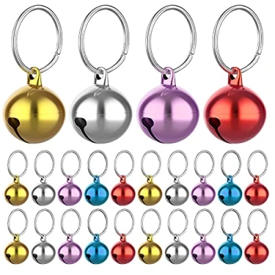 Imagen de Molain 24 campanas de gato y collar perro con llaveros, cascabel entrenamiento, accesorios para mascotas, festivales, fiestas, bricolaje, pequeñas (color mezclado)