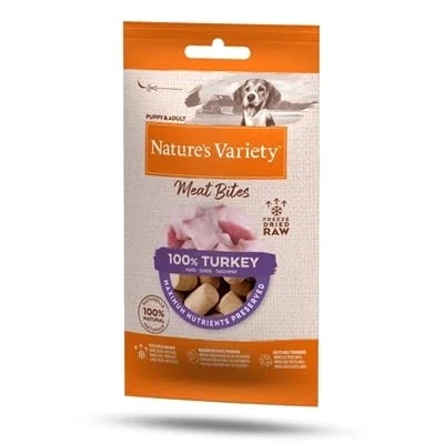 Imagen de Nature&#039;s Variety Freezed Dried Meat Bites Bocados de Pavo Liofilizados para Perros, Caja 20 x 20g Total 400g