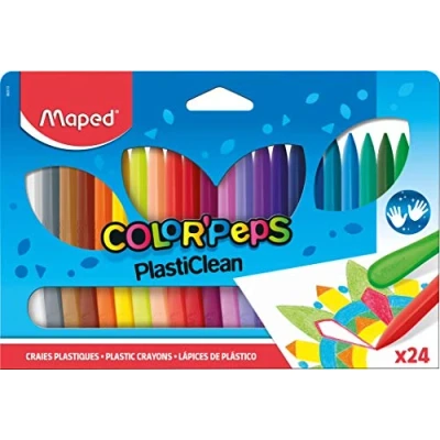 Imagen de Maped Ceras de Colores para Niños Plasticlean 24 Pinturas Cera 1 Lado Precisión y Liso No Ensucian las Manos Fáciles Afilar