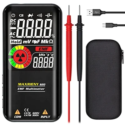 Imagen de MAXRIENY Multímetro Digital Voltímetro Inteligente, Recargable con Detector EMF, 9999 Recuentos Auto Rango Capacitancia Resistencia Frecuencia Diodo Comprobador de tensión