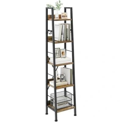 Imagen de YITAHOME Librería de 5 Niveles, Estante Escalera Industrial Estantería Independiente para Libros Estantes Madera y Marco Metal Moderna Sala Pasillo Oficina, Marrón Rústico