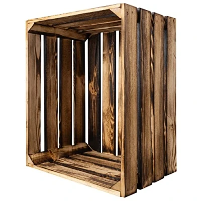 Imagen de Creative DECO Caja de Madera Flameada 50 x 40 30 cm Cesta Estilo Vintage con Efecto Quemado Almacenaje Regalo Decoración Bricolaje Manualidades Juguetes Herramientas