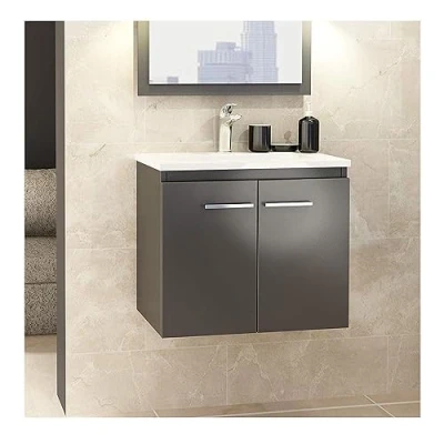 Imagen de paplinskimoebel Mueble baño con Lavabo Armario en Grafito para de Colgante Dos Puertas 60cm x 58cm 40 cm