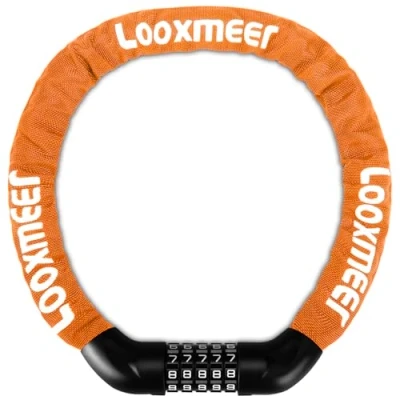 Imagen de Looxmeer Candado Bicicleta Antirrobo, Cerradura Combinación 5 Dígitos, Bloqueo de Alta Seguridad, Cadena sin Llave, para Bici Moto Scooter, 90CM, Naranja