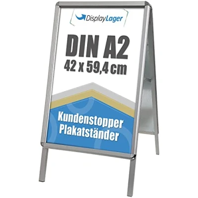 Imagen de DisplayLager Alu Line Rondo, calidad danesa Caballete publicitario, incluye 2 x carteles de tereftalato polietileno amorfo (ambos lados), resistentes a la intemperie. Soporte para anuncios (A2)