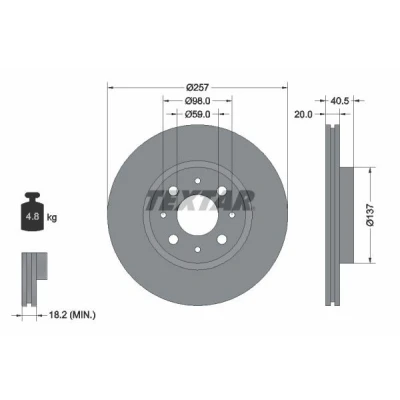 Imagen de TEXTAR PRO 92068503 Disco de freno 257 20 04/08 98 ventilación interna revestido sin perno sujeción rueda, buje rueda