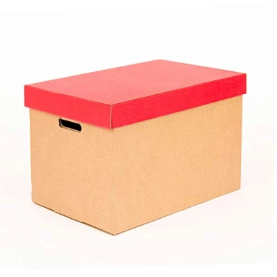Imagen de ONLY BOXES, Cajas de almacenamiento con tapa roja mate, para mudanza y almacenaje cartón asas, se muy resistente, 53.2x33.1x32.5 (largo x ancho alto) en cm, 2 Unidades