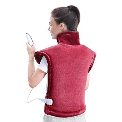 Imagen de almohadilla eléctrica para espalda, hombros, cuello, 60 x 90 cm con 5 niveles de temperatura, apagado automático y protección contra sobrecalentamiento (Rojo)