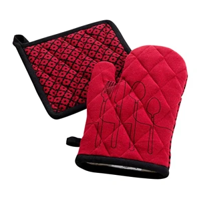 Imagen de Douceur d&#039;intérieur Guante + MANICO 18 x 28 cm/20 20 cm, algodón Reciclado, Estampado de Cocina Burdeos