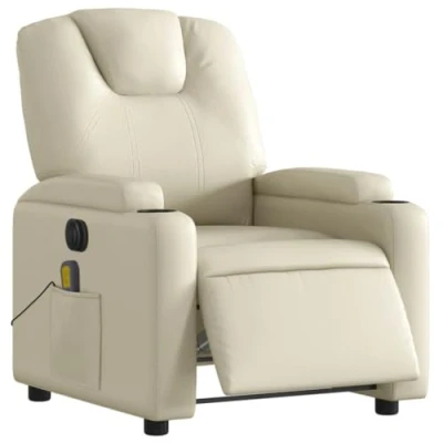 Imagen de vidaXL Sillón de Masaje Reclinable Eléctrico, Silla con Respaldo Reposabrazos, Relax Descanso, Asiento Ajustable, Cuero Sintético Crema