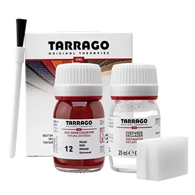 Imagen de Tarrago Self Shine Color Dye 25 ml Kit Preparador Para Cambiar el + Tinte Cuero y Lona de Secado Rápido Teñir Zapatos Accesorios Repara Protege Calzado (Rojo 12)