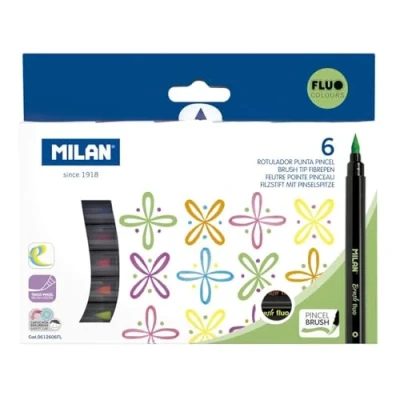 Imagen de MILAN Caja 6 rotuladores punta pincel colores Fluo