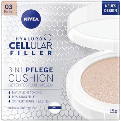 Imagen de NIVEA Cellular Expert Finish Cojín Care 3 en 1 Base de almohada antiarrugas con ácido hialurónico oscuro, 15 g