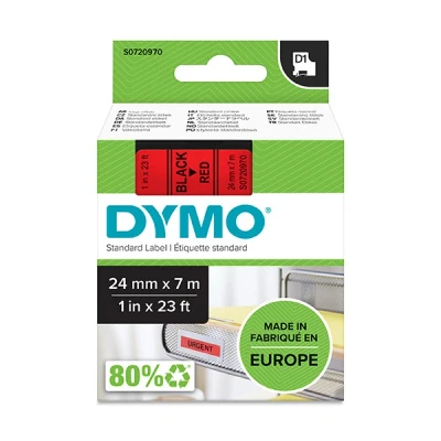 Imagen de DYMO D1 etiquetas auténticas, impresión negra sobre fondo rojo, 24 mm נ7 m, autoadhesivas para etiquetadoras LabelManager