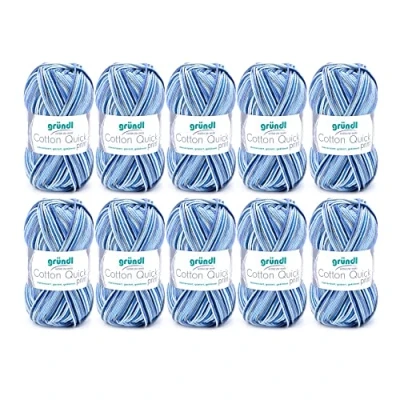 Imagen de Gründl Cotton Quick Print (hilo de colores 100% algodón, con certificación OEKO TEX, 50 g / 125 m, tamaño aguja: 3 4, 10 x g), azul marino gris mezcla